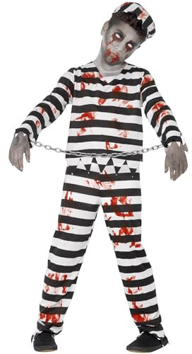 Smiffys Disfraz de zombi convicto, con pantalón, parte de arriba, gorra y esposas Halloween
