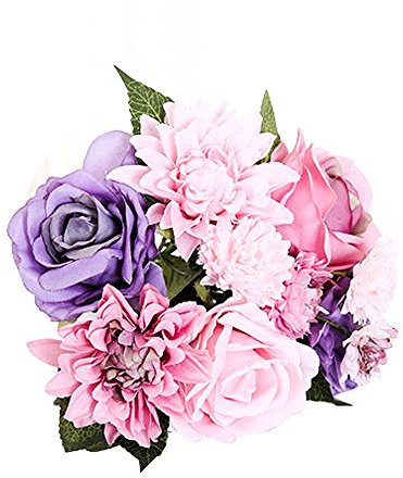 Li Hua Cat Strauß aus künstlichen Dahlien- und Rosen-Seidenblumen, im Vintage-Stil, für Hochzeit oder als Dekoration, plastik, violett, 12*12