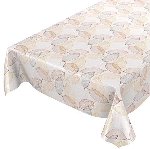 ANRO Wachstuchtischdecke Wachstuch Wachstischdecke Tischdecke abwaschbar Abstrakt Stimmung Laub Beige 120 x 140cm