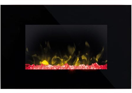 Dimplex Toluca Optiflame Electric Wall Fire, Black Glass Wall Mounting Fire with 4 Colour Themes, Acrylic Crystal Fuel Bed, 2kW Fan Heater with Thermostat, Sleep Timer and Remote Control