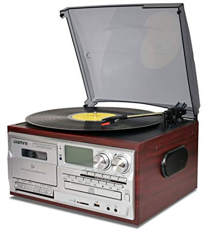 LoopTone 3 Speed Bluetooth Vinyl Record Player Vintage Turntable CD&Cassette Player AM/FM Radio USB Recorder Aux-in RCA Line-out