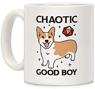LookHUMAN Chaotic Good Boy Corgi White 11 Ounce Ceramic Coffee Mug