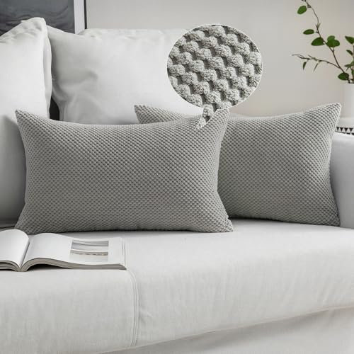 MIULEE 2er Set Kissenbezüge Dekokissen Körnig Dekorativ Kissenbezug Kissenhülle Sofakissen Deko Bezug Weich Zierkissen Kissen für Wohnzimmer Schlafzimmer 30x50cm Hellgrau