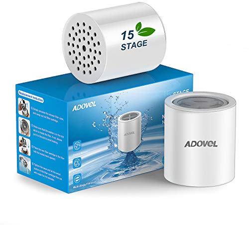 ADOVEL Universal Shower Filter Replacement Cartridge, 15 Stage, High Output, with Effective KDF, Vitamin C, Removing Chlorine, Heavy Metals, Sulfur Odor, Pack of 2 - A