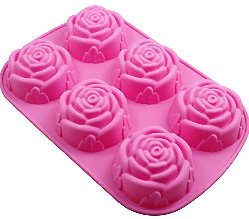 Rosen 6-Cavity Multifunktionale Silikonform, Liebe, Kuchenform, Schokoladenform, DIY handgemachte Seifenform, Silikon-Seife Formen, zum Selbermachen von Muffin, Brot, Mousse, Pudding, usw.
