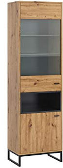 Mirjan24 Vitrine Olier WIT60, Standvitrine, Vitrinenschrank, Stauraumvitrine, Hochschrank, Highboard, Wohnzimmer, Wohnzimmer Schrank (Eiche Artisan/Eiche Artisan + Schwarz, ohne Beleuchtung)