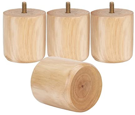 Trintion 4Pcs Wooden Table legs 65x70mm Wooden Furniture Legs Sofa Legs Replacement Solid Cylinder Feet with Hanger Bolts for Furniture Sofa