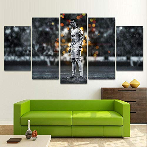 Multi Panel Wall Art 5 Piece Print On Canvas Pictures Football Ronaldo Real Madrid Art Print Images Modern Home Decoration 150×80Cm Wallpaper (Completely Framed)