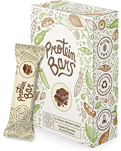 Veganer Protein Riegel | Double Chocolate Brownie | 15 x 55g | Premiumqualität Protein | Made in Germany | Protein Bar Box mit 15 Riegeln | Alpha Foods