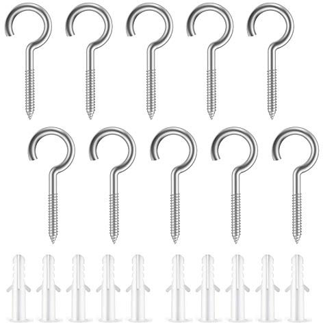 10PCS Stainless Steel Cup Hooks Screws Cup Hooks Self-Tapping Hooks Screw-in Eye Ceiling Hook Holder with 10PCS Expansion Tubes for Wood Wall Garden Chandeliers DIY Handicrafts Outdoors (4*50MM)