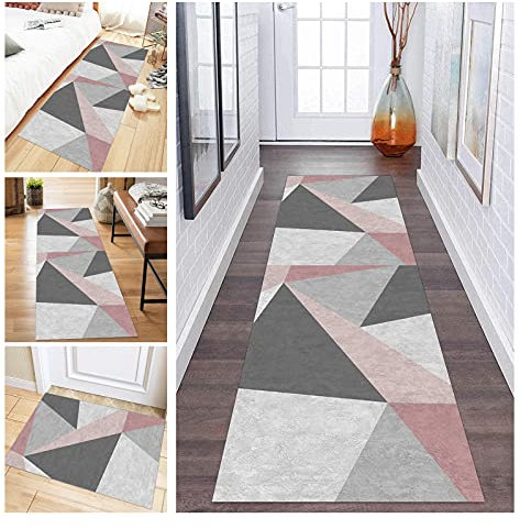 ZDYHMrj Teppich Läufer Flur Küche rutschfest Grau Rosa Waschbar Korridor TeppichLäufer Modern Abstrakt Schlafzimmer Wohnzimmer, Breite 60cm/ 70cm/ 80cm/ 90cm/ 100cm (Color : Color#1, Size : 60x180cm)