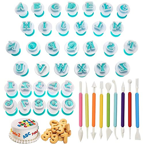 Prmape 45 Pcs Moldes Fondant Letras, Cortadores Fondant Reposteria, Herramientas para Decorar Pasteles, Cortador Galletas Alfabeto para Decoración de Tartas Fondant Galletas