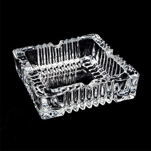 ANMOO Glass Ashtray - Crystal Clear Square Glass Ashtray for Cigarettes, For Living Room Office Bar & Restaurant (12 x 12 x 4cm)