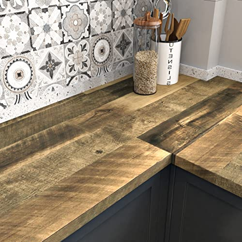 WESTICK Brown Wood Wallpaper Peel and Stick Vinyl Countertops Wood Contact Paper for Cabinets Decorative Butcher Block Contact Paper for Countertops Waterproof Wood Textured Wallpaper 15.75 x 78