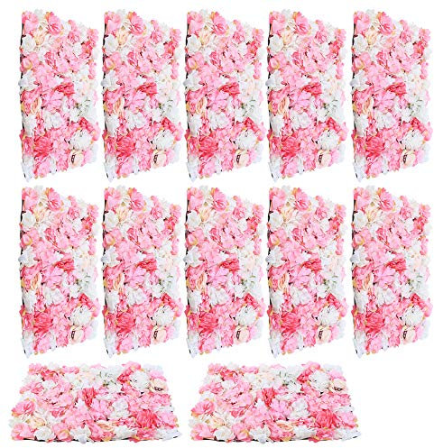 RainWeel Lot de 12 murs de roses artificielles, 40 x 60 cm, fleurs d'hortensia, mur de fond mural, fleurs en soie, bricolage, pour mariage, fête, décoration de la maison (rose)