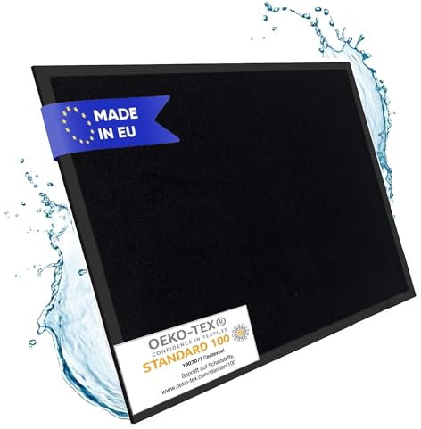 Entrando Fußmatte 90x150 cm – rutschfeste & Flache Türmatte für Innen & Außen – Schmutzfangmatte waschbar, wasserabsorbierend, schnelltrocknend, geeignet für Flur, Haustür, Eingang (Schwarz)