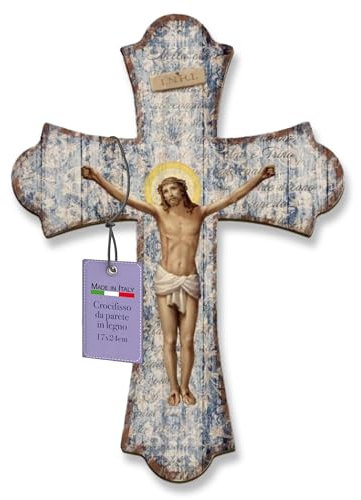 Fratelli Bonella – Crucifijo de pared de madera de álamo con representación de la crucifixión de Jesús – Crucifijo vintage de 17 x 24 cm – Crucifijo de madera 100 % fabricado en Italia