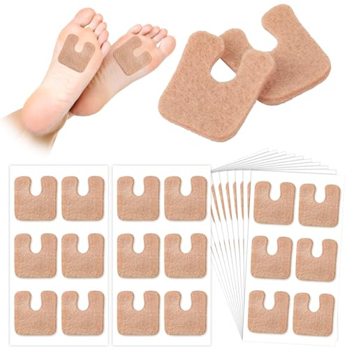 Boao 60 Pcs Callus Pads 1/4 Thick U Shaped Metatarsal Corn Pads Felt Callus Cushions Adhesive Corn Protectors for Men Women Feet Toes Pain Relief Blister Prevention