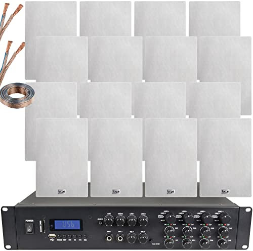2200W Multi Zone Bluetooth Sound System & 16x 140W Ultra Slim In Wall Speakers | 8 Zone Multi Channel Matrix Amplifier Kit | Powerful Loud Amp Wireless Music Streaming | Bar Restaurant Home Audio