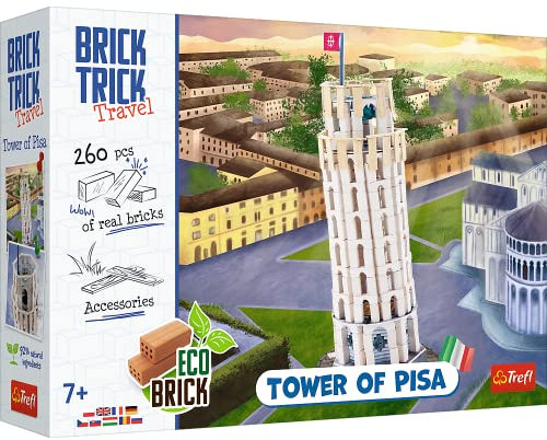 Trefl - Brick Trick Travel: Tower of Pisa - Bauen mit Brick Travel, Schiefer Turm von Pisa, EKO Brick Bricks, 260 Bausteine, wiederverwendbar, Kreativ-Set für Kinder ab 7 Jahren