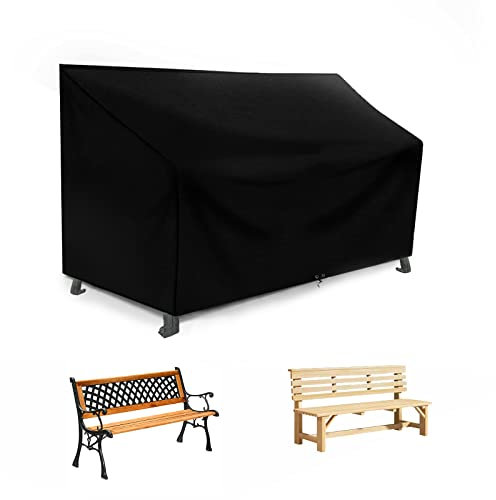 RICHIE 3-Sitzer-Gartenbank-Abdeckungen, wasserdicht, winddicht, UV-Schutz, strapazierfähig, reißfest, 420D-Oxford-Gewebe, Terrassenliebesitzbezug für 3-Sitzer-Sofa, 163 x 66 x 63/89 cm, Schwarz