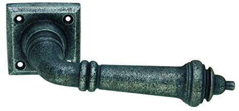 Cast Iron Door Handles On Square Rose Set Heavy Sprung in Pewter