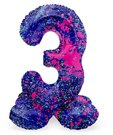 Folat 63923 Luftballon Geburtstag Stehender Ziffer Zahl 3 Paint Splash Lila Weltraum 72 cm - Decoration Geburtstagdeko, Ballon Zahl, Kein Helium erforderlich