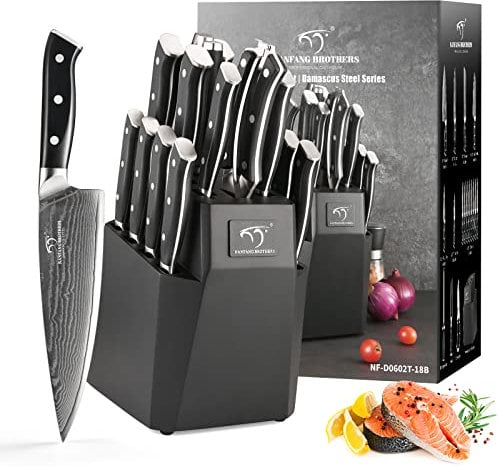 NANFANG BROTHERS Messersets Damast-Küchenmesser, 18pcs japanisches Profi-Küchenmesser-Set Damaszener-Messerblock Holz-Set von Damastmessern, japanisches Messer-Set 67 Schichten VG10 Damaststahl (Rot)