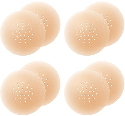 Gmumu Atem Nipple Covers, Selbstklebende Nipple Pads mit Design ohne Kleber in der Mitte Wiederverwendbar aus Silikon Aufkleber Nippelabdeckungen, 8cm (Beige, 4)