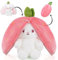 Ylinwtech 1 Stück Stofftier Plüsch Hasen Versteckspiel, Plush Hasen Erdbeeren,Hase Plüschtier Verstecken Rosa