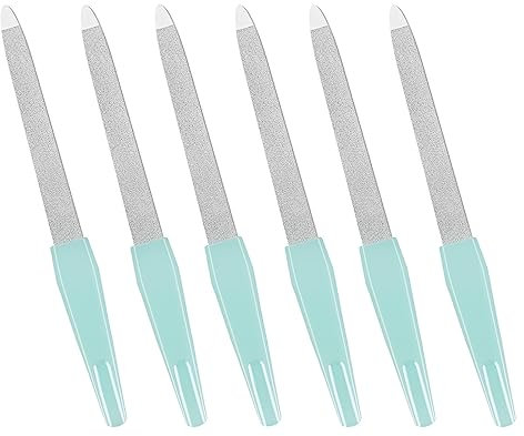 Nagelfeilen für natürliche Nägel (6 Stück), Schwert-Metall-Nagelfeilen aus Edelstahl mit rutschfestem Griff, doppelseitige Fingernagelfeilen, Saphir-Körnung für Naturnägel, Fußnagel-Farbe, Hellblau