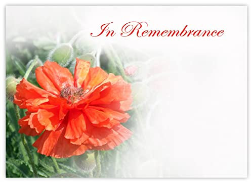 celloexpress In Remembrance (Red Poppy) Flower Message Cards - 90mm x 125mm - Bereavement Florist Card Sympathy Condolences Notes (Pack of 6)