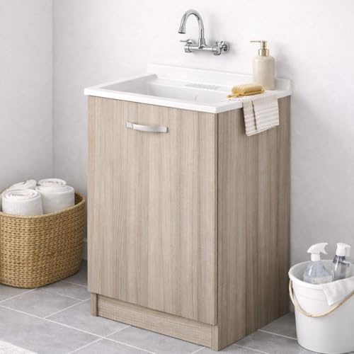 Linea Azzurra Lavatoio con Mobile a 1 Anta in Legno Nobilitato Melaminico 47x86x50 cm Lavatoio per Lavanderia Lavapanni Moderno ed Elegante Made in Italy