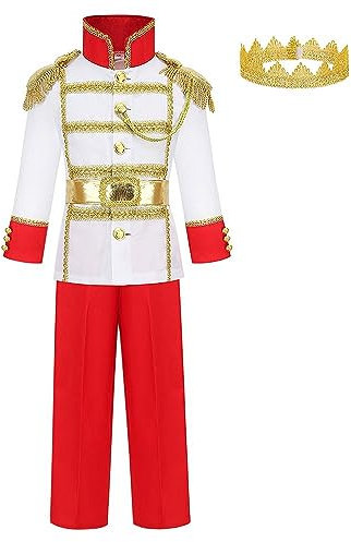 Lito Angels Deguisement Costume Prince Charmant Roi Royal avec Couronne pour Enfants Garçons Taille 6-8 ans, Rouge (étiquette en tissu 0M)
