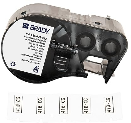 Brady Wärmeschrumpfendes Polyolefin-Etikettenband für Etikettendrucker BMP41/BMP51/BMP53/M511-80 Klebeetiketten - Schwarz auf Weiß (19,05 mm (B) x 5,97 mm (H)) - M4-125-075-342