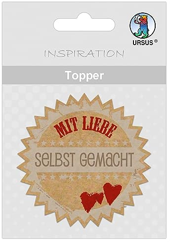 Ursus 56730003 - Topper, mit Liebe selbst gemacht, ca. 6,5 cm, 8 Stück, aus Kraftkarton, einseitig Bedruckt, geeignet für Scrapbooking, Kartengestaltung und Dekoration von Geschenken