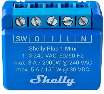 Shelly Plus 1 Mini | Wlan & Bluetooth intelligenter Schalter Relais, 1 Kanal 8 A | Hausautomation | Kompatibel mit Alexa & Google Home | iOS Android App | Kein Hub nötig | Trockene Kontakte