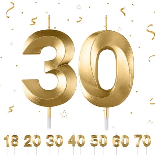 Geburtstagskerzen Zahlen 30,3D Gold Geburtstagskerzen,Kerzen Geburtstag Zahl 30, Kuchen Topper Dekoration Kuchendeko Geburtstag, Geburtstagskerzen für Geburtstagsdeko
