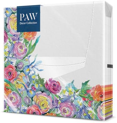 PAW - Servietten 3-lagig (33 x 33 cm) I 20 Stück I Perfekt für Geburtstage, Partys, Hochzeiten, Kommunion und Feiern I Tischdeko Bunte Papierservietten - Bunte Rosenblüten Flora I Painted Rose Corner