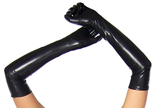 CENMEN Lange Handschuhe in Lederoptik, Einheitsgröße, Schwarz - Schwarz, Schwarz , One size