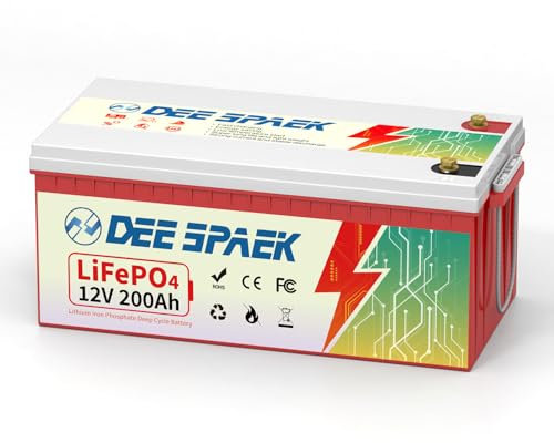 DEESPAEK Batterie lithium LiFePO4 Bluetooth 12V 200Ah, Batterie à cycle profond 4000-15000, BMS intégré avec cellule de qualité A, Max 2560Wh pour Solaire, Caravanes, Camping car, Moteur à la traîne