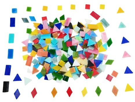Glasmosaikfliesen, 4 Formen, quadratisch, Diamant, Dreieck, Rechteck, 220 Stück, Buntglas-Mosaikstücke für handgefertigte Kunst, Handwerk und Heimdekoration (Farbe mischen)