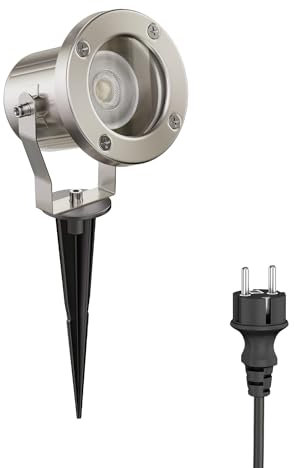ledscom.de Gartenstrahler MIBU mit Erdspieß für außen, IP55, chrom matt, inkl. LED GU10 Lampe (warmweiß, 7,6W, 1103lm, 33°)