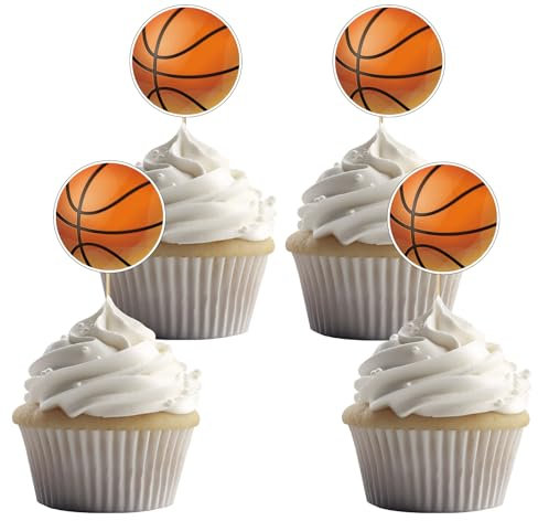 24 Stück Basketbälle Cupcake Toppers für Basketball Thema Party und Sport Geburtstag Party Dekoration