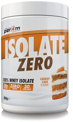 Per4m Isolate Zero, hochreines Proteinisolat, maximaler Proteingehalt bei minimalem Fett & Zucker, laktosereduziert & gut verträglich, für Kraft & Schnelligkeit täglich – Karottenkuchen – 900g