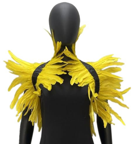 Anevous Halloween Feder Schalkragen, Schulterumhang Cape Kragen Feder Achselzucken Federkragen Gothic Kragen Kostüm für Karneval, Halloween Performance Cosplay Party,Gelb