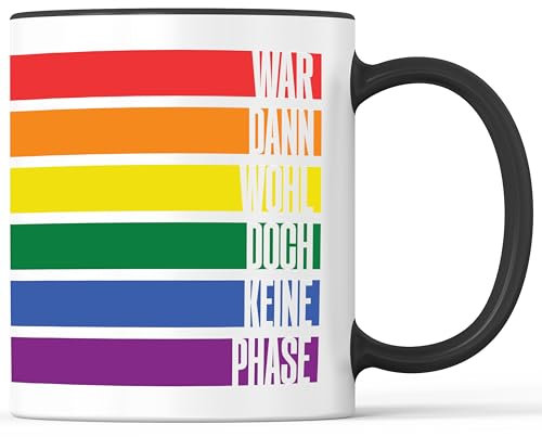 Tasse mit Spruch Keine Phase Regenbogen Fahne Becher LGBTQ Flagge Gay Pride - lustiges Geschenk - Kaffeebecher als Geschenkidee - Kaffeetasse 330ml - Weiss-Schwarz