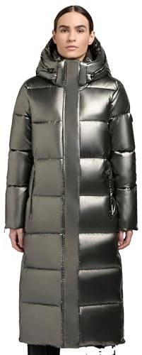 khujo Damen glänzender warmer Winter Steppmantel lang mit abnehmbarer Kapuze Hedd Shiny-YM XS-XXL