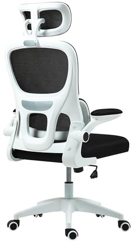 HOMCOM Sedia da Ufficio Ergonomica con Braccioli Ribaltabili e Poggiatesta, Sedia Scrivania Girevole con Altezza Regolabile, Supporto Lombare e Funzione Dondolo in Tessuto in Rete per Studio, Nero