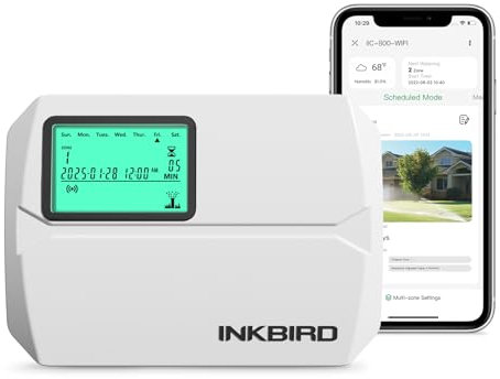 Centralina Irrigazione Wifi 8 Zones,Inkbird Sistemi di Irrigazione Automatico per Giardino,APP Controllo,Memoria Non Volatile Integrata,Regolazione Stagionale,Supporto Vista dei Dati di Irrigazione
